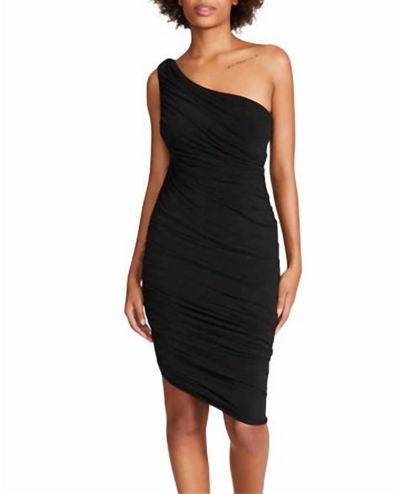 Front of a model wearing a size Lg Ayana Dress In Black in Black by STEVE MADDEN. | dia_product_style_image_id:346450